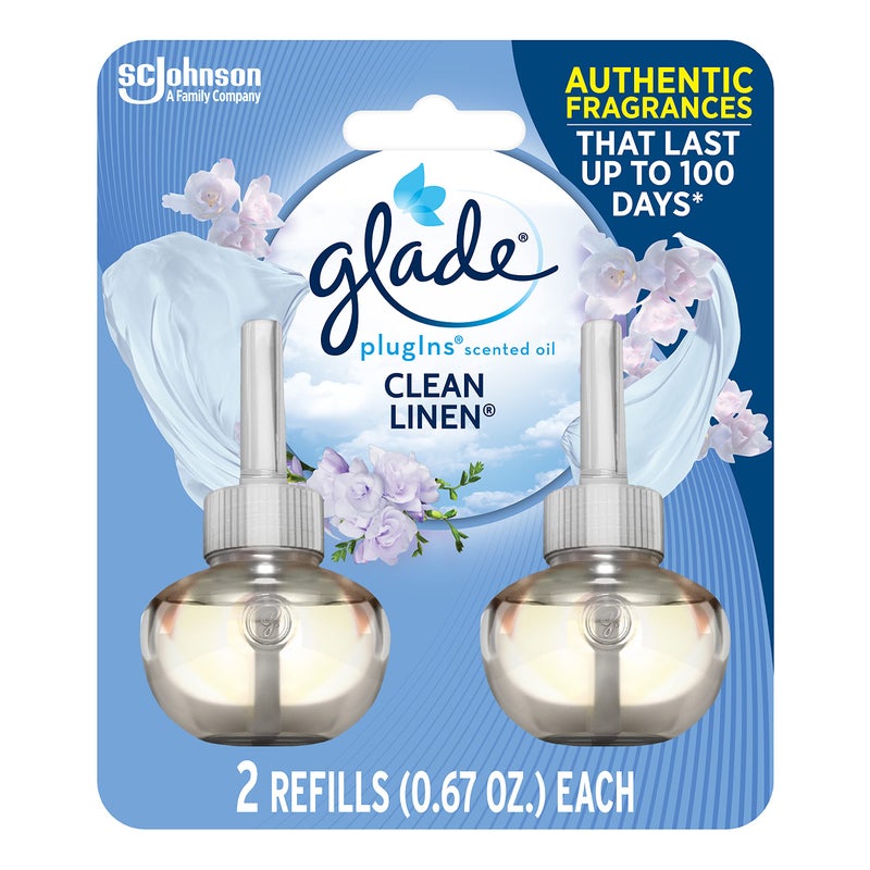 Glade PlugIns Refills Air Freshener, Scented and Essential Oils for Home and Bathroom, Clean Linen, 1.34 Fl Oz, 2 Count - Image 1
