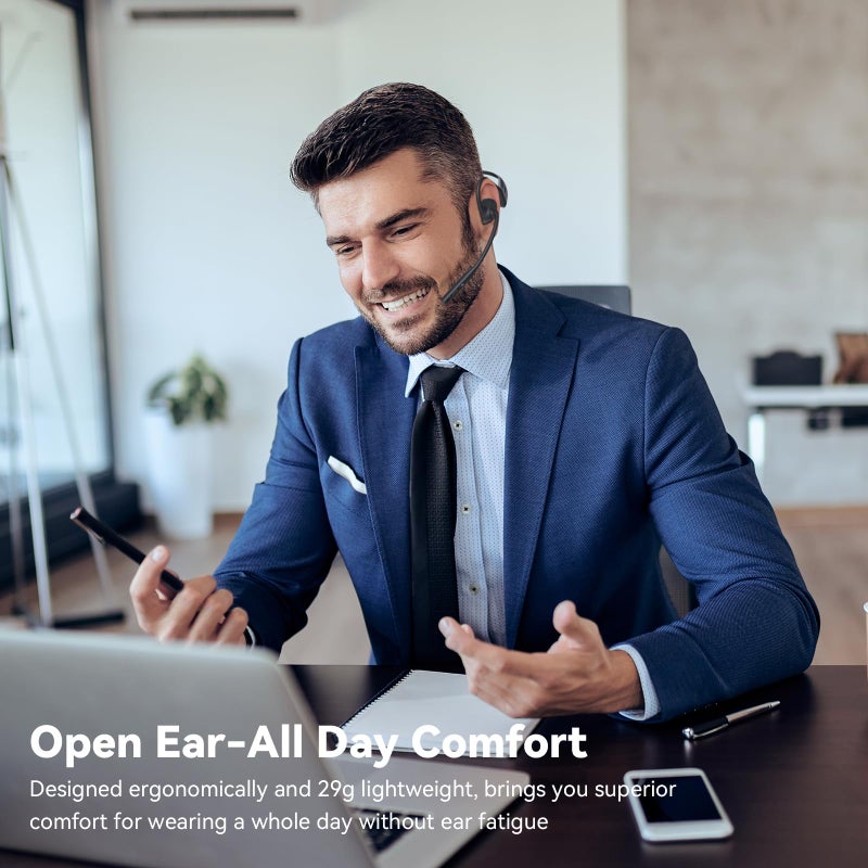 LEVN Open Ear Headphones with Mic, Bluetooth Headset with Microphone, AI Noise Cancelling Multipoint Connect Bluetooth 5.3 Headset, Sweatproof Wireless Headset for Work, Driving, Running, Workouts - Image 3