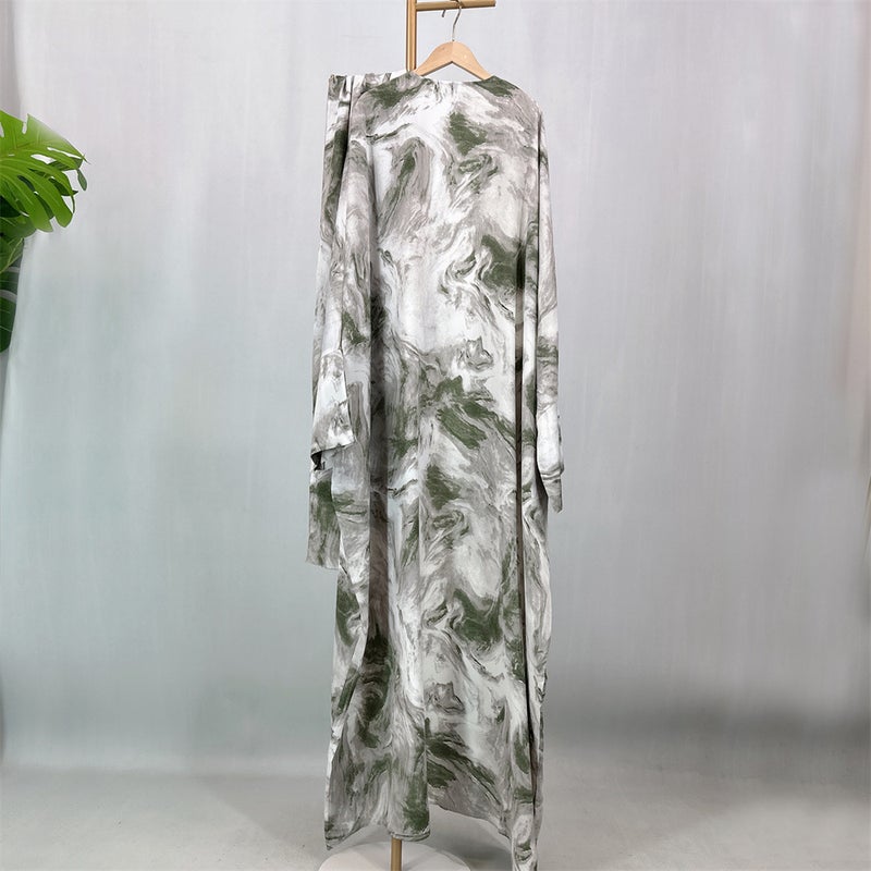 monica fashion Fashionable Printed Batwing Cardigan with Headscarf, Loose and Elegant Style - Image 1