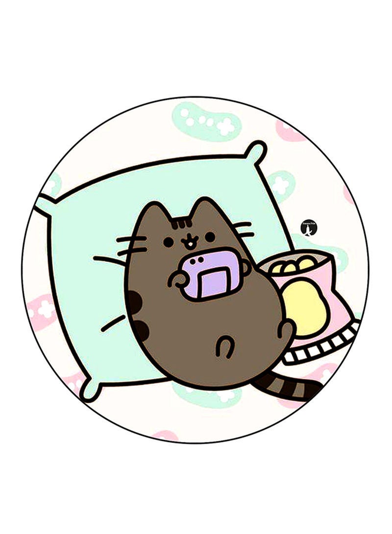 RKN Cat Printed Mouse Pad  Round  Multicolour