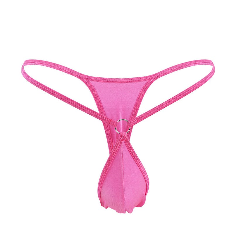 Sexy Mini Mens Thong Simple Personalized Iron Ring Fashionable Low Waist Cross-border Mens T-pants Swimsuit Underwear Rose Red 