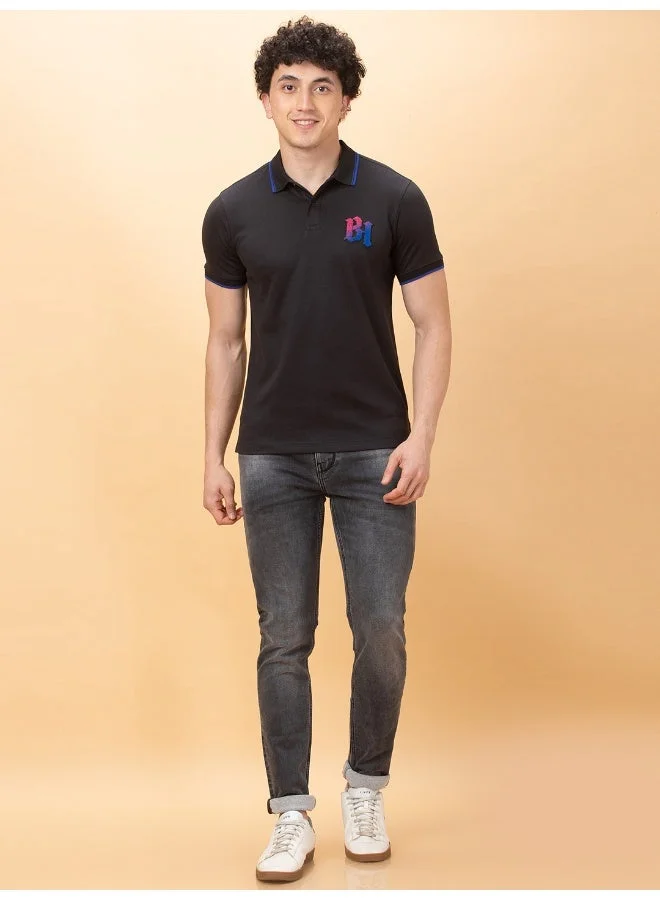 بيينغ هيومان Mens Black Polo Collar Short Sleeve Polo T-Shirt