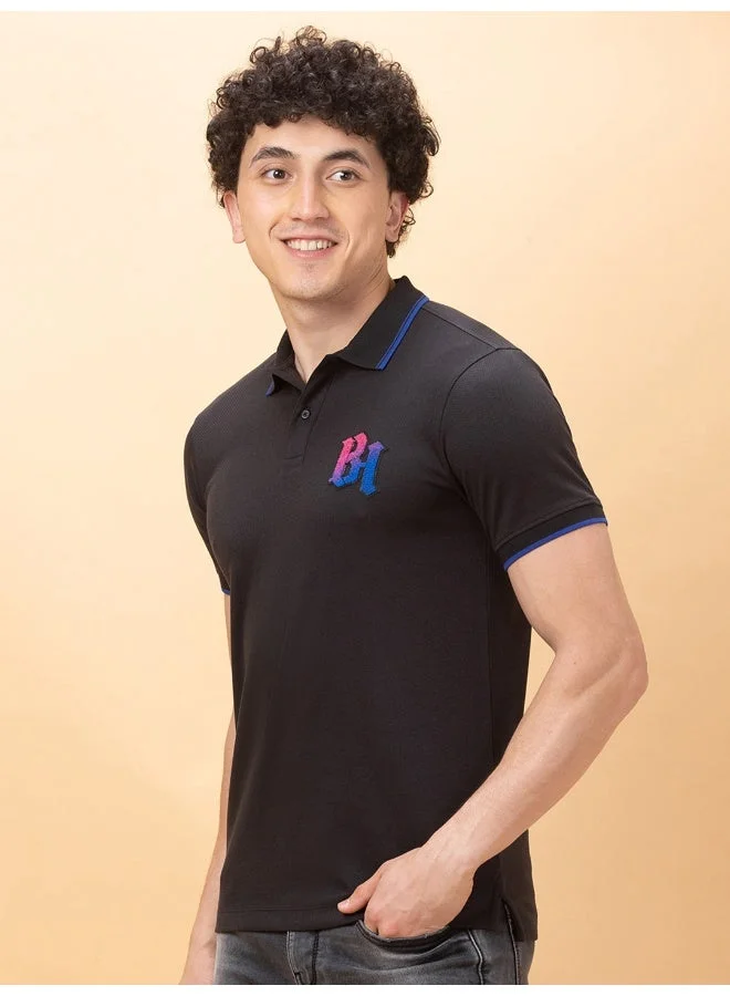 Being Human Mens Black Polo Collar Short Sleeve Polo T-Shirt