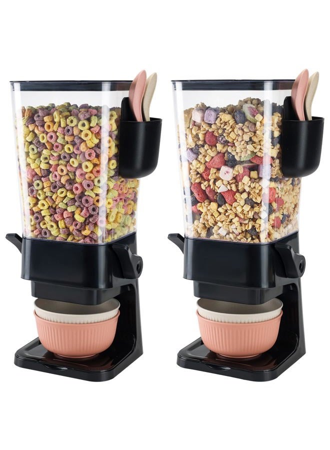 Osacoe Cereal Dispenser Countertop Black 2 Pack with Bowls Spoons Cutlery Box,5.5 QT Dry Food Dispenser Snack Organizer Containers Storage for Pantry Kitchen Organization Oatmeal Nut Granola Candy - Image 1