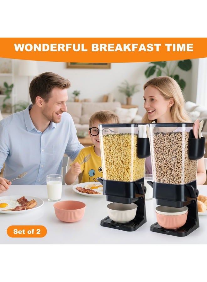 Osacoe Cereal Dispenser Countertop Black 2 Pack with Bowls Spoons Cutlery Box,5.5 QT Dry Food Dispenser Snack Organizer Containers Storage for Pantry Kitchen Organization Oatmeal Nut Granola Candy - Image 2