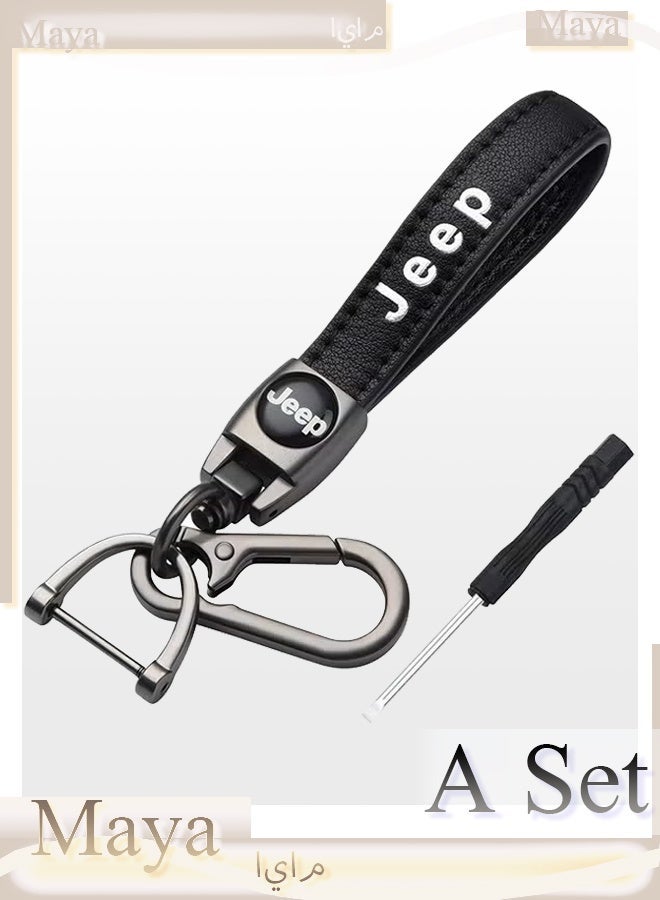 Jeep Keychain - Jeep Key Chain - Leather Car Key Chain - Car Accessories - With Screwdriver - Black - Image 1