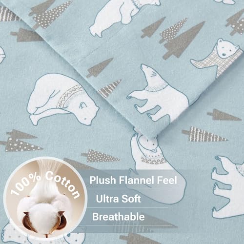 Sleep Philosophy True North by Sleep Philosophy Cozy Flannel Warm 100% Cotton Sheet - Novelty Print Animals Stars Cute Ultra Soft Cold Weather Bedding Set, Twin, Blue Polar Bears 3 Piece - Image 3