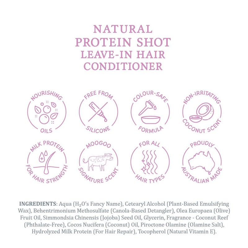 MooGoo Protein Shot Leave In Conditioner - A Natural Hydrating Hair Treatment for Dry Damaged Hair - for Women and for Men. Paraben Free, Cruelty Free. - Image 5