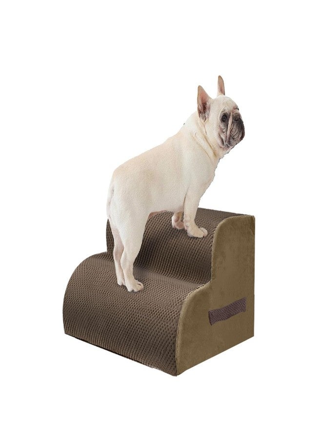 PAWSCRAT Dog Stairs for Small Pets, 11.8" H with 30D Material Soft Foam, Portable Ramp Non-Slip Surface Non-Slip for Couch and High Bed Climbing, 2-Step Stairs for Cat or Dog, Brown - Image 1