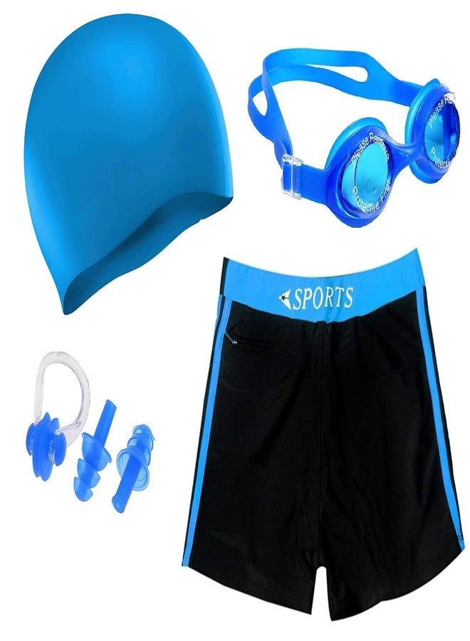 DRAUSS Men Swimming Costume | Shorts | Trunk Goggles Cap 2 Earplug 1 Nose Clip Swimming Kit (28In to 34In Waist Size)(Blue) - Image 2