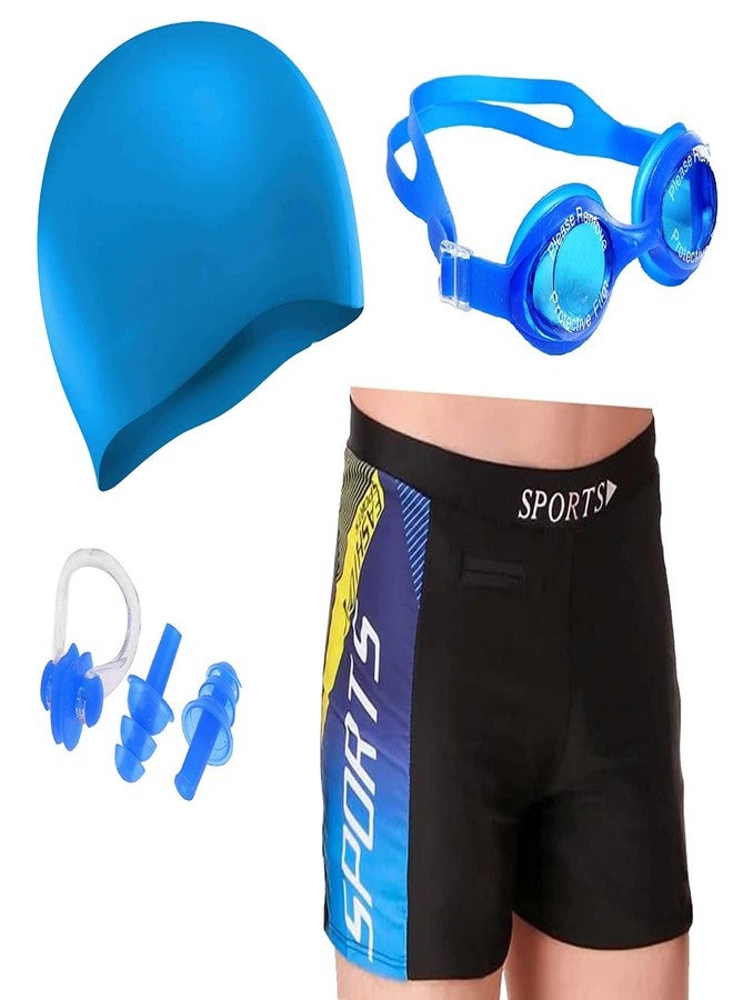 DRAUSS Men Swimming Costume | Shorts | Trunk Goggles Cap 2 Earplug 1 Nose Clip Swimming Kit (28In to 34In Waist Size)(Blue) - Image 1