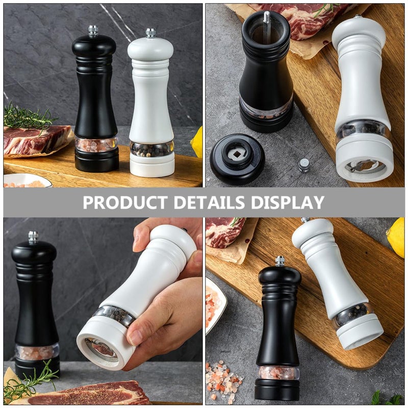 6 Inch White Manual Pepper Grinder and Salt Mill Refillable Kitchen Gadget - Image 4