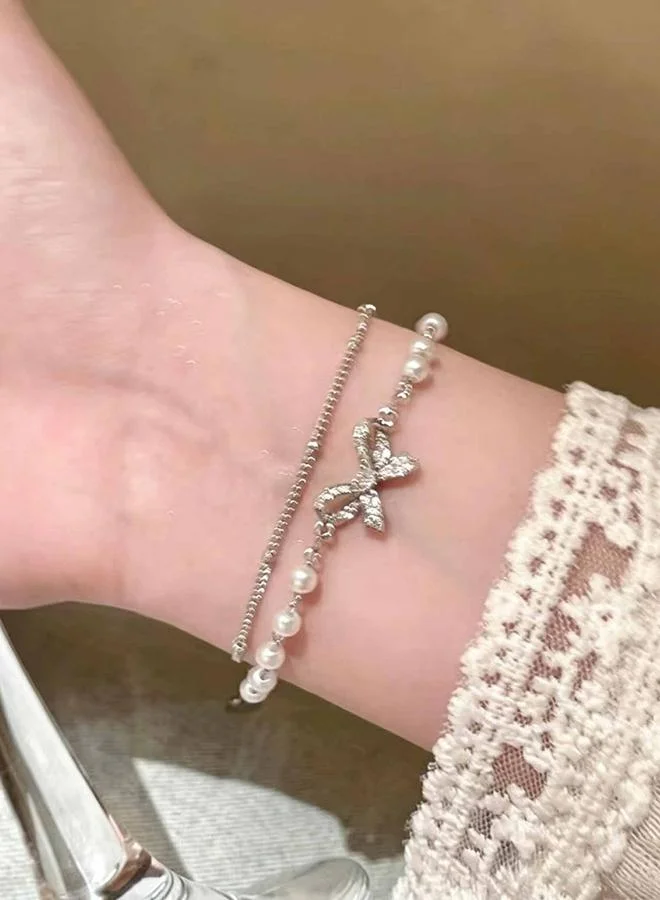 Take Two  Faux Pearl and Bow Detail Layered Bracelet for Women | Best Price UAE
