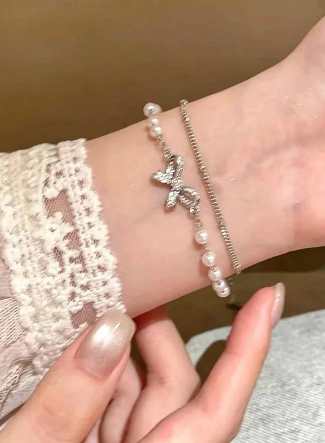 Take Two  Faux Pearl and Bow Detail Layered Bracelet for Women | Best Price UAE