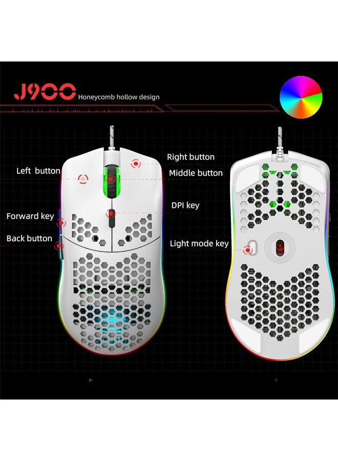 KUYING J900 USB Wired Gaming Mouse RGB with Six Adjustable DPI White - Image 3