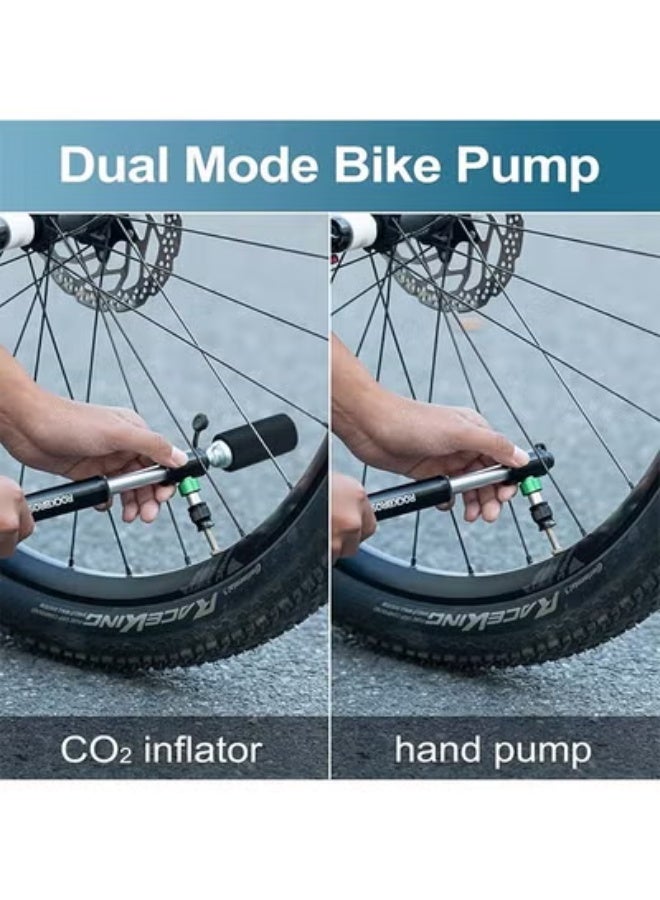 روكبروز مضخة دراجة صغيرة ROCKBROS 110PSI مضخة يدوية ومنفاخ ثاني أكسيد الكربون ثنائية الغرض متوافقة مع صمام بريستا وشريدر مضخة إطارات الدراجات للدراجات على الطرق والجبل مع غلاف معزول - لا تتضمن خراطيش ثاني أكسيد الكربون - Image 2
