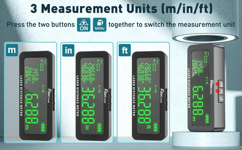 Tomahawk ® LMN-0050، مقياس المسافة بالليزر 50م دقة ±2 مم قياس سريع 0.5 ثانية متعدد الوحدات للمسافة/المساحة/الحجم الدرجة II <1mW ليزر نطاق 0.05–50م إيقاف تلقائي يعمل في -10°C إلى 40°C - Image 5