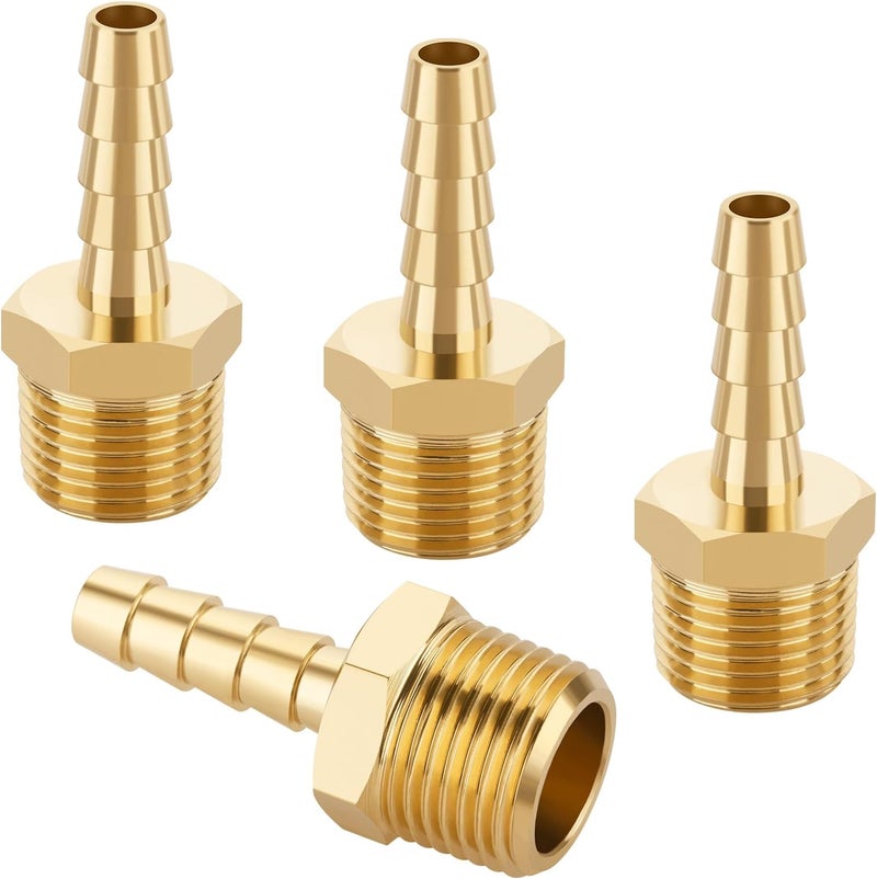 KOOTANS 4pcs Brass Hose Barb Fittings 1/4" Hose Barb to 3/8 NPT Male Thread Air Hose Fittings Brass Quick Coupler Air M Type Adapter Connector Fitting - Image 1