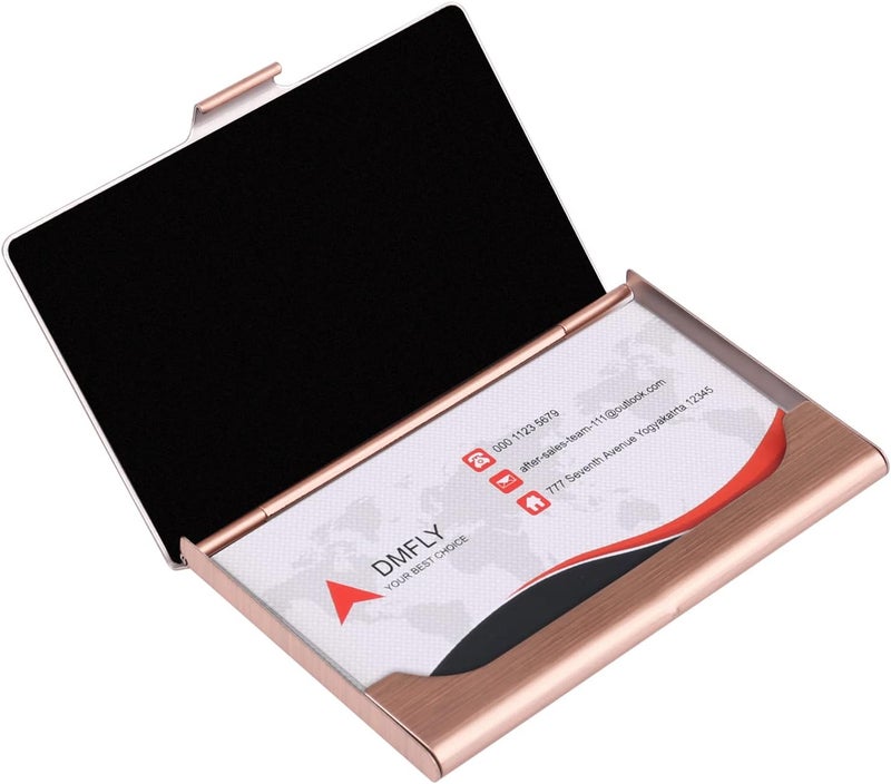 DMFLY Business Card Holder, Slim Business Card Case for Men & Women, Pocket Metal Card Case, Professional Stainless Steel Business Card Holders, Purse Name Card Holder, Buckle Style Shut, Rose Gold - Image 3