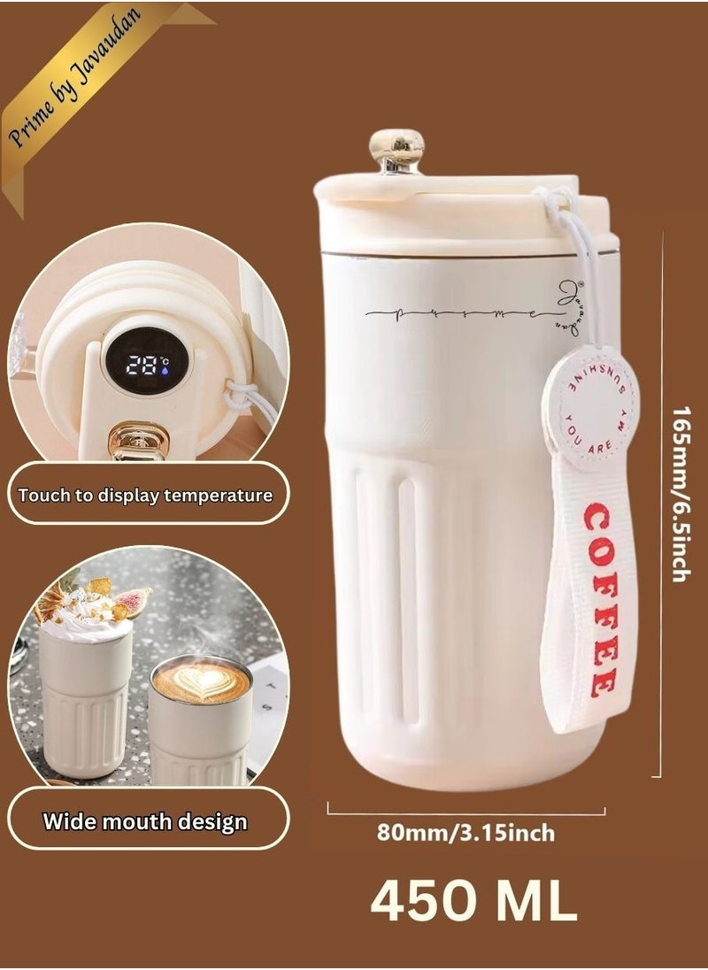 Smart Thermal Coffee Mug with LED Temperature Display Spill Proof Water Bottle, Portable Vacuum Insulated Travel Mug Coffee Cup (450ml)