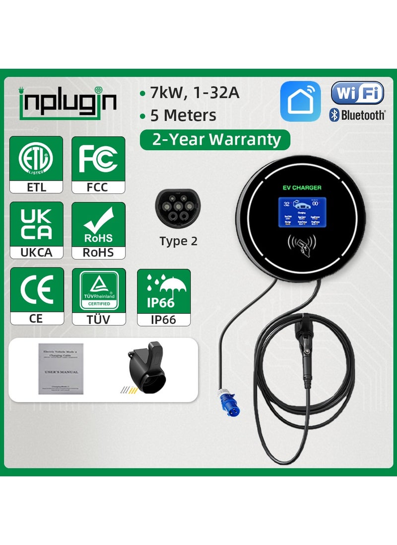 Generic INPLUGIN is01 Wall PHEV/EV Charger (7kW / 32A / 220V / 5 Meters / Type-2 / Level 2 / APP Remote Control) Home Car AC Charger  - Image 1