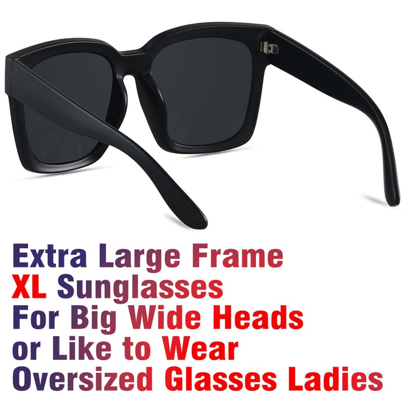 ANDWOOD Oversized Sunglasses for Women Big Large Square Wide Frame Shades Retro Trendy Fashion UV Protection 2 Pack Matte Black Brown Sun glasses - Image 2