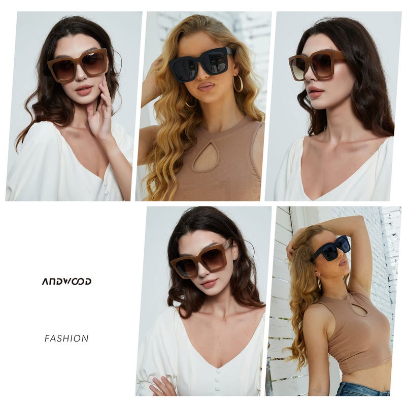 ANDWOOD Oversized Sunglasses for Women Big Large Square Wide Frame Shades Retro Trendy Fashion UV Protection 2 Pack Matte Black Brown Sun glasses - Image 4