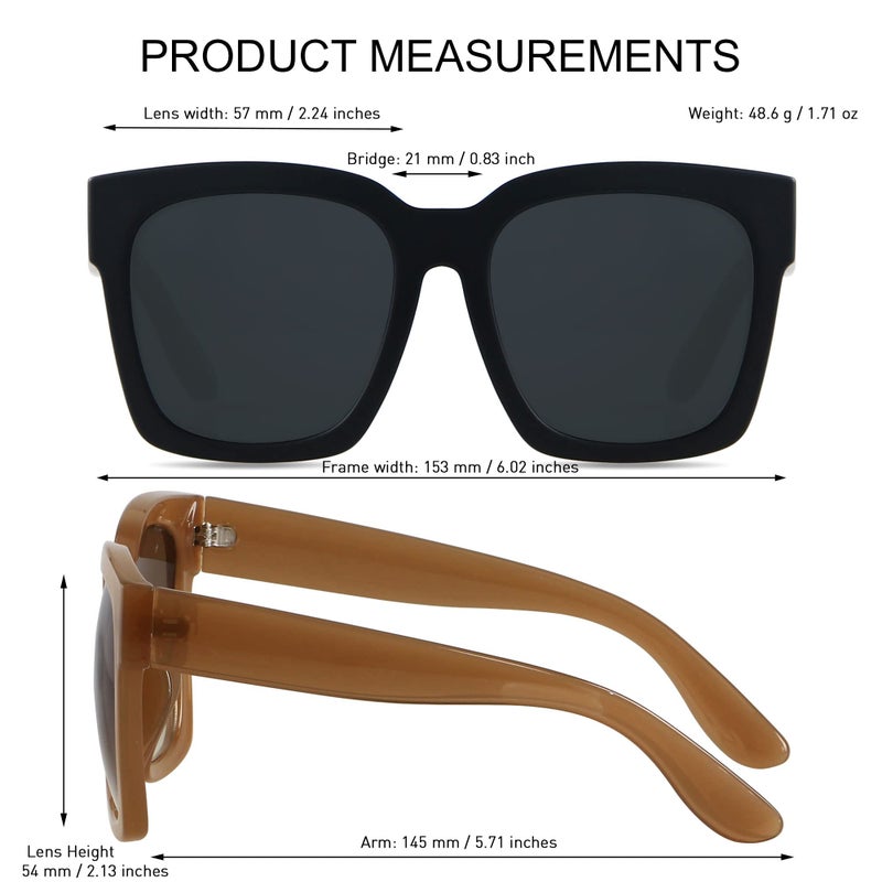 ANDWOOD Oversized Sunglasses for Women Big Large Square Wide Frame Shades Retro Trendy Fashion UV Protection 2 Pack Matte Black Brown Sun glasses - Image 5