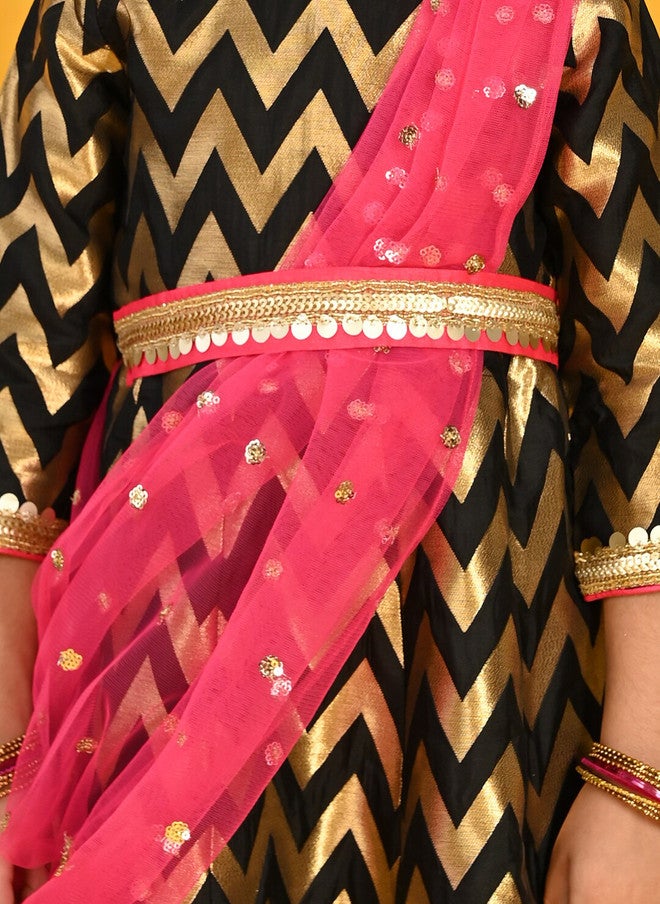 Chevron Printed Ethnic Dress for Girls
