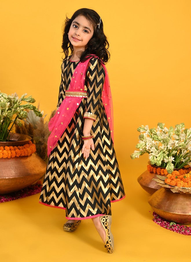 Chevron Printed Ethnic Dress for Girls