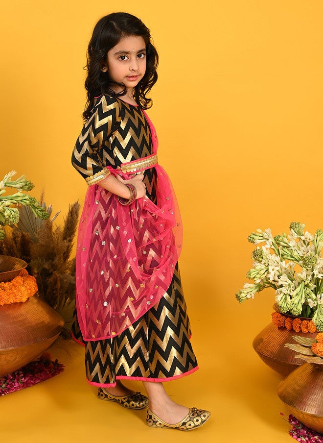Chevron Printed Ethnic Dress for Girls