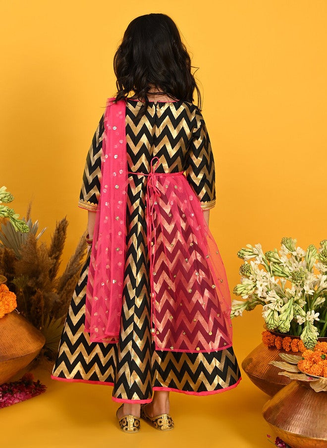 Chevron Printed Ethnic Dress for Girls