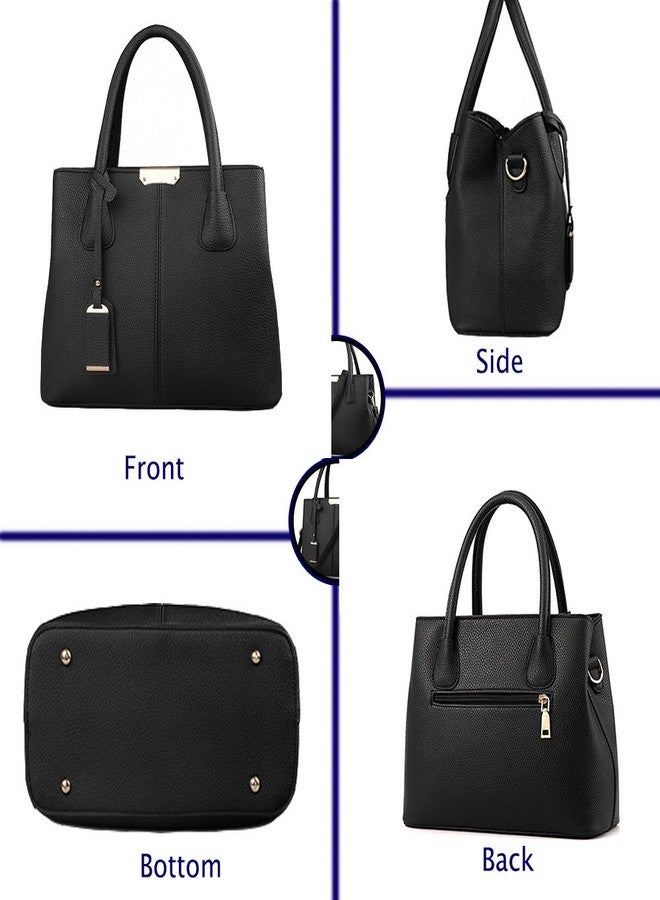 FiveloveTwo Women Ladies Classy Satchel Handbag Tote Purse PU Leather Top- Handle Shoulder Bag Black - Image 3