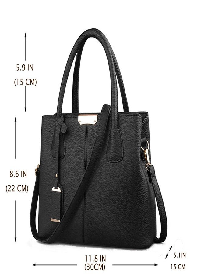 FiveloveTwo Women Ladies Classy Satchel Handbag Tote Purse PU Leather Top- Handle Shoulder Bag Black - Image 2