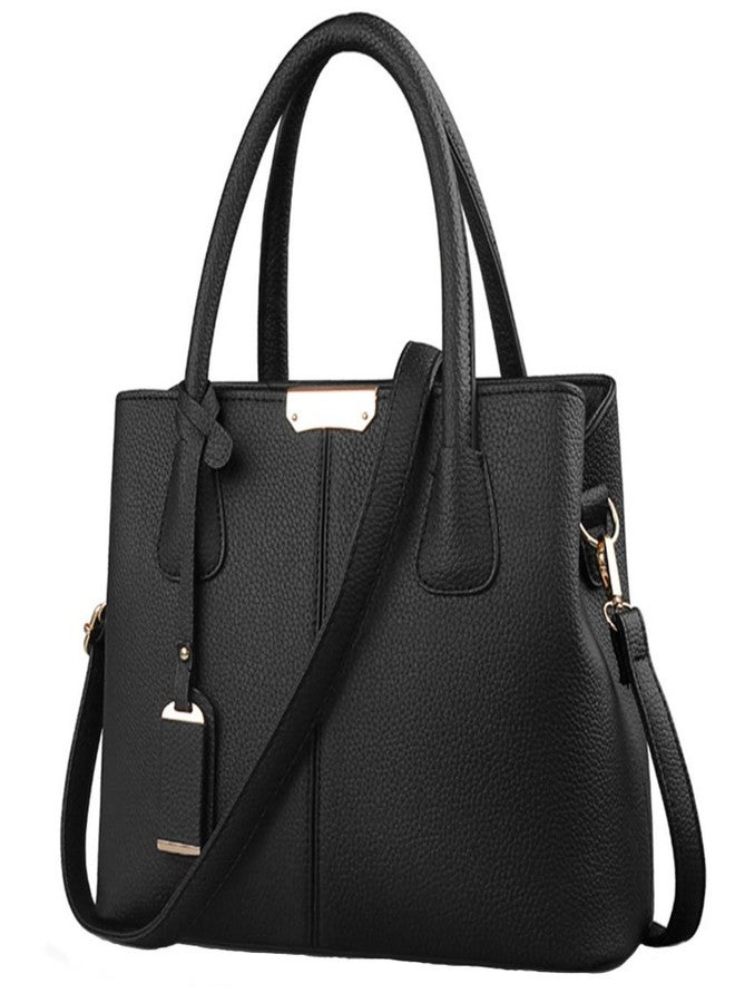 FiveloveTwo Women Ladies Classy Satchel Handbag Tote Purse PU Leather Top- Handle Shoulder Bag Black - Image 1