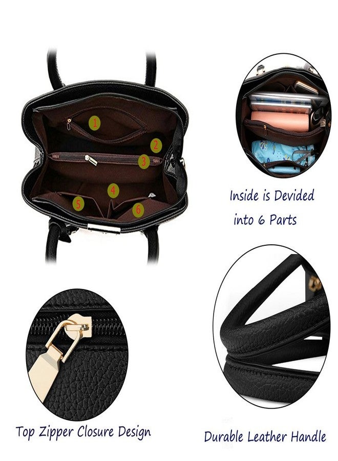 FiveloveTwo Women Ladies Classy Satchel Handbag Tote Purse PU Leather Top- Handle Shoulder Bag Black - Image 4