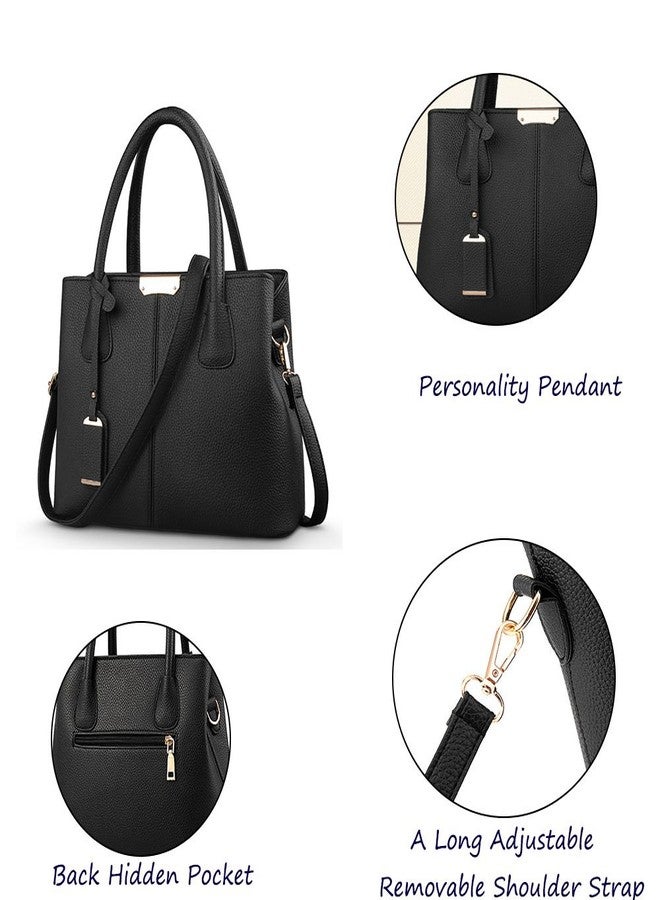 FiveloveTwo Women Ladies Classy Satchel Handbag Tote Purse PU Leather Top- Handle Shoulder Bag Black - Image 5