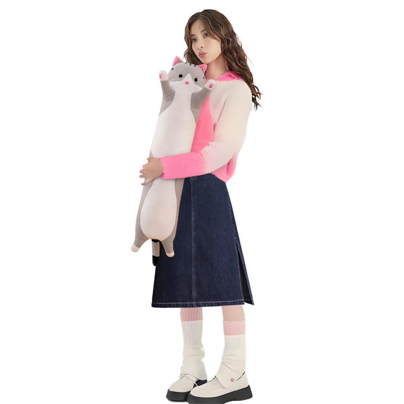 shangman Lovely Plush Cat Doll Cute Cartoon Soft Stuffed Kitten Long Throw Sleeping Pillow Toy Gift for Kids Girlfriend Multiple Size Grey70cm275in - Image 2