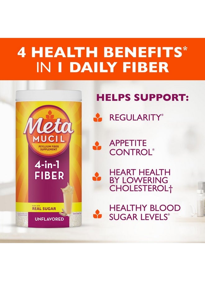 Metamucil, Daily Psyllium Husk Powder Supplement with Real Sugar, 4-in-1 Fiber for Digestive Health, Orange Smooth Flavored Drink, 114 Servings