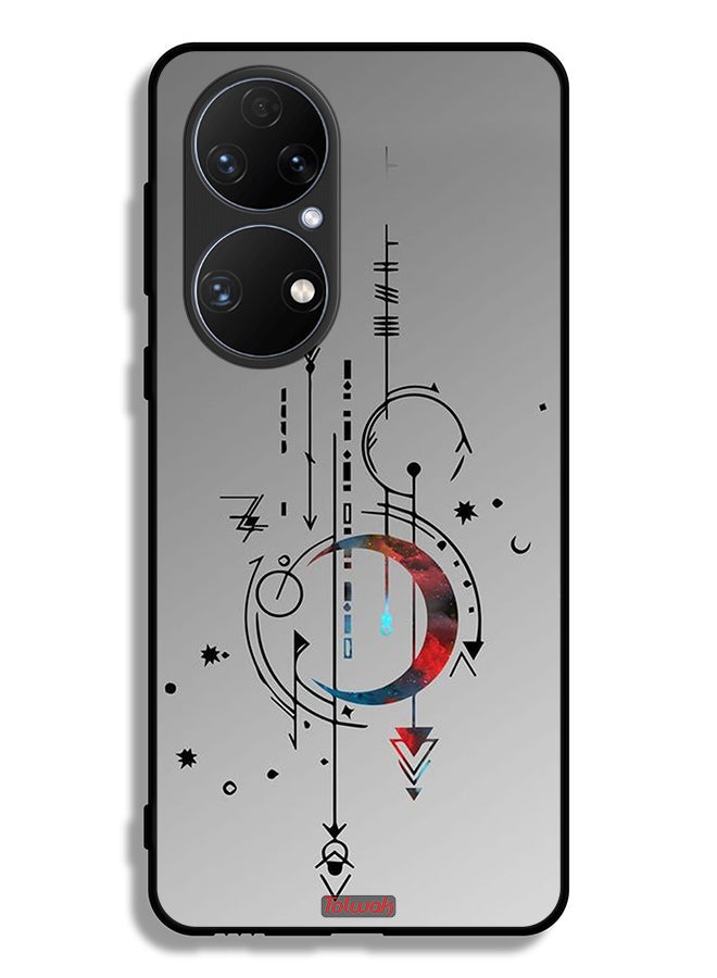 Tolwak Huawei P50E Protective Case Cover Moon And Arrows Art Pattern - Image 2