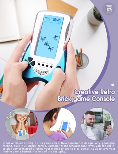 HLF New Retro Block Brick Game Console Large Screen Blue Backlight Brightness can be Adjusted Build in 23 Game Compatible with Lithium BatteryAAA Batteries can Plug in Headphone Blue - Image 5