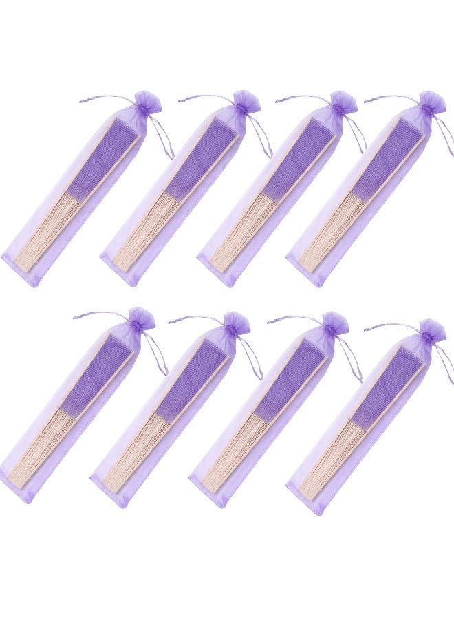 SL crafts 24pcs Imitated Silk Hand Fan Imitated Silk Fabric Bamboo Handheld Folded Fan Bridal Dancing Props Church Wedding Party Favors with Organza Bags (Light Purple) - Image 4