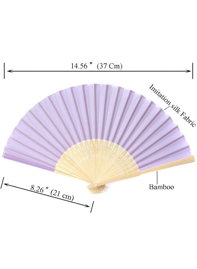SL crafts 24pcs Imitated Silk Hand Fan Imitated Silk Fabric Bamboo Handheld Folded Fan Bridal Dancing Props Church Wedding Party Favors with Organza Bags (Light Purple) - Image 2