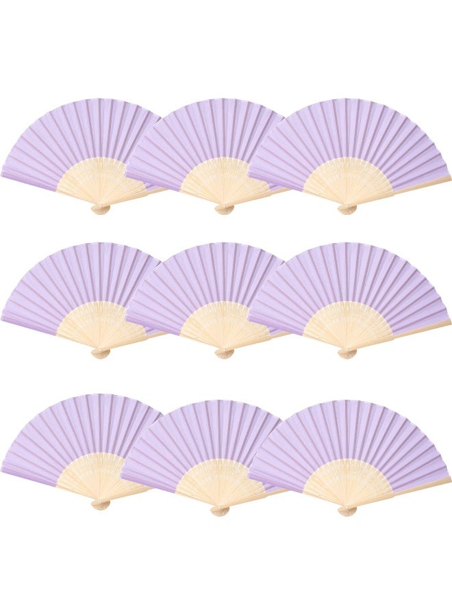 SL crafts 24pcs Imitated Silk Hand Fan Imitated Silk Fabric Bamboo Handheld Folded Fan Bridal Dancing Props Church Wedding Party Favors with Organza Bags (Light Purple) - Image 5