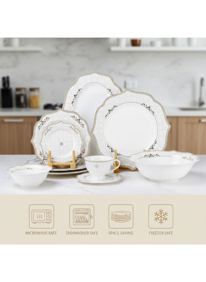 Shallow 32-Piece Dinner Set - White with Gold Border for Dining - Image 5