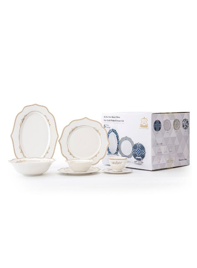 Shallow 32-Piece Dinner Set - White with Gold Border for Dining - Image 4