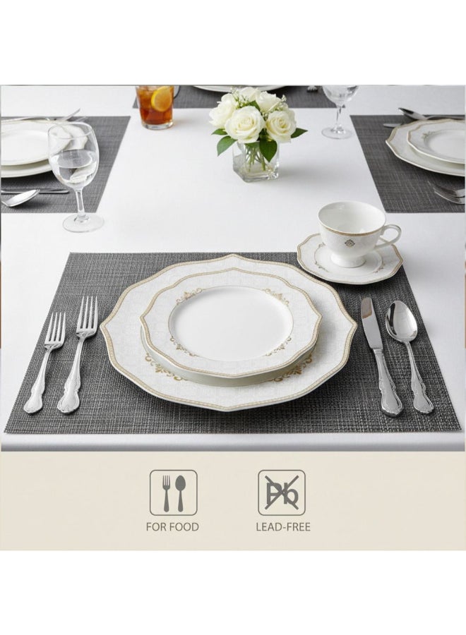 Shallow 32-Piece Dinner Set - White with Gold Border for Dining - Image 1
