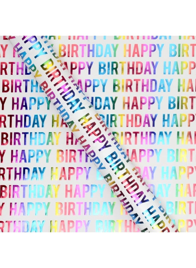 3Pcs Birthday Wrapping Paper Roll, 19.7 x 27.56 Inch Per Roll, Multicolor Foil with Stripes, Dots and Happy Birthday Lettering Gift Wrapping Paper, for Holiday, Birthday, Wedding - Image 3
