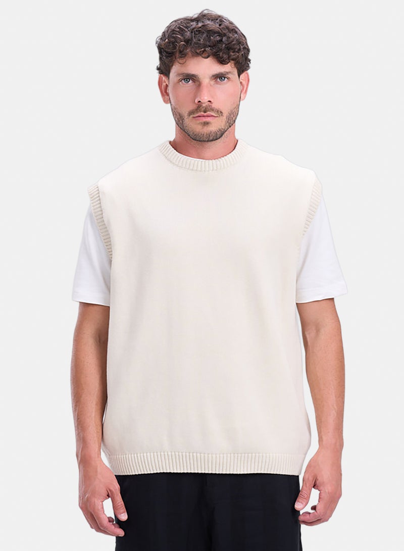 bowline Cream Round Knitwear Vest - Image 1