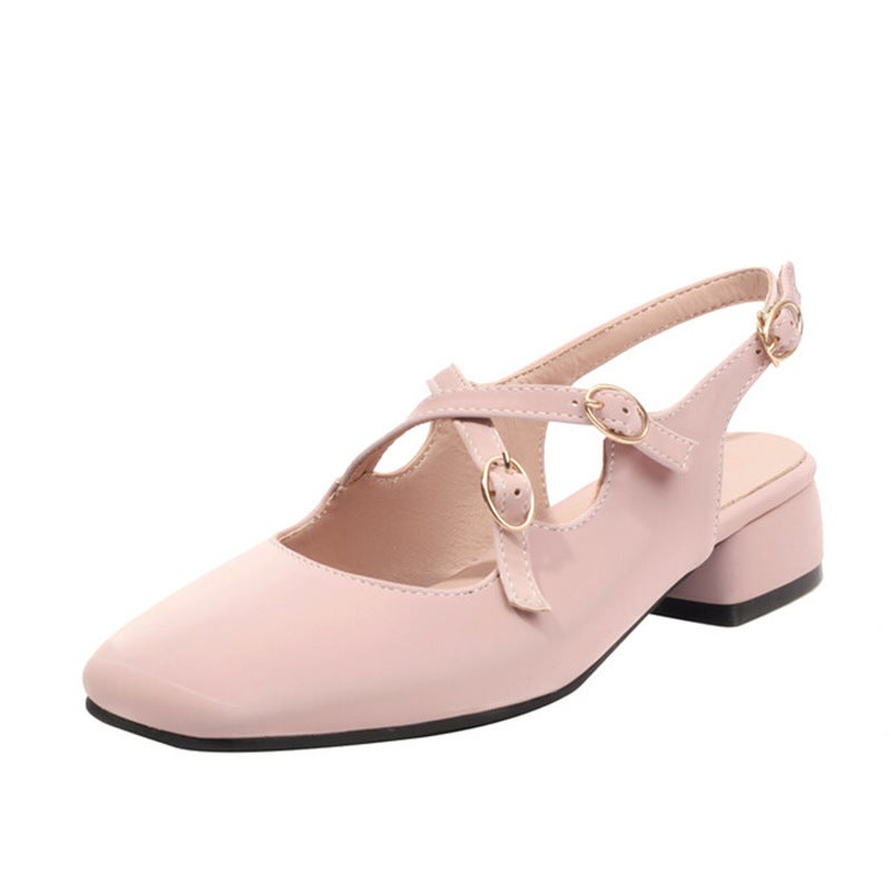 Shallow Buckle Medium Heel Large Size Women'S Shoes Baotou Back Empty Sandals 3-161 - Image 2